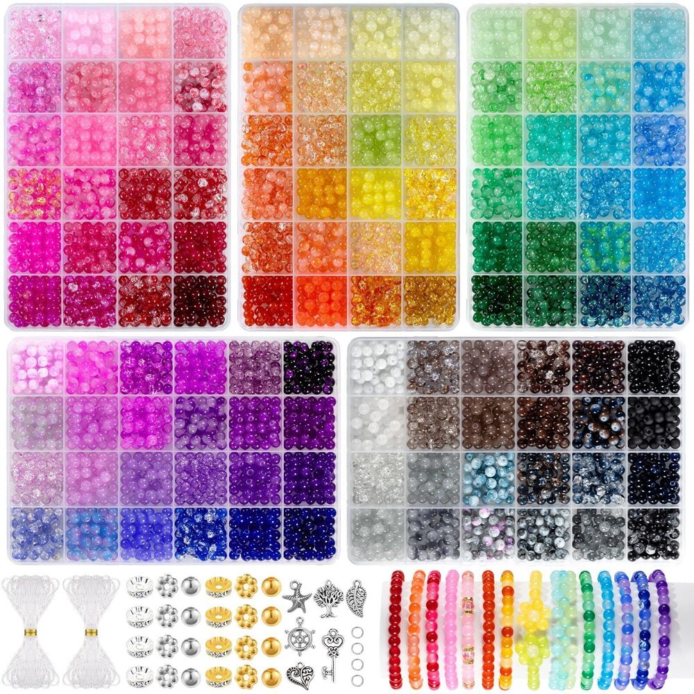 6587 120 Colors Glass Beads Bracelet Making Kit, 3876pcs 4 Types 6mm